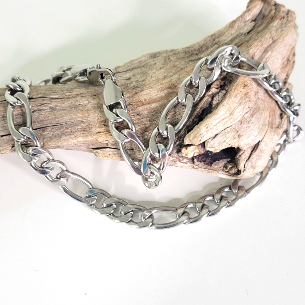 Inox Stainless Steel 18"  8mm Figaro Chain Necklace Lobster Claw Closure